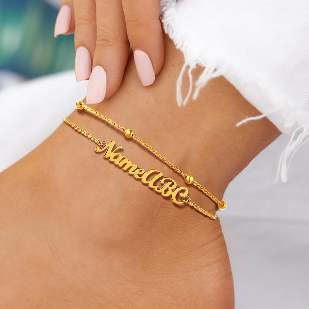 Bracelet de Cheville Personnalisé avec Nom Chaîne Élégante pour femme