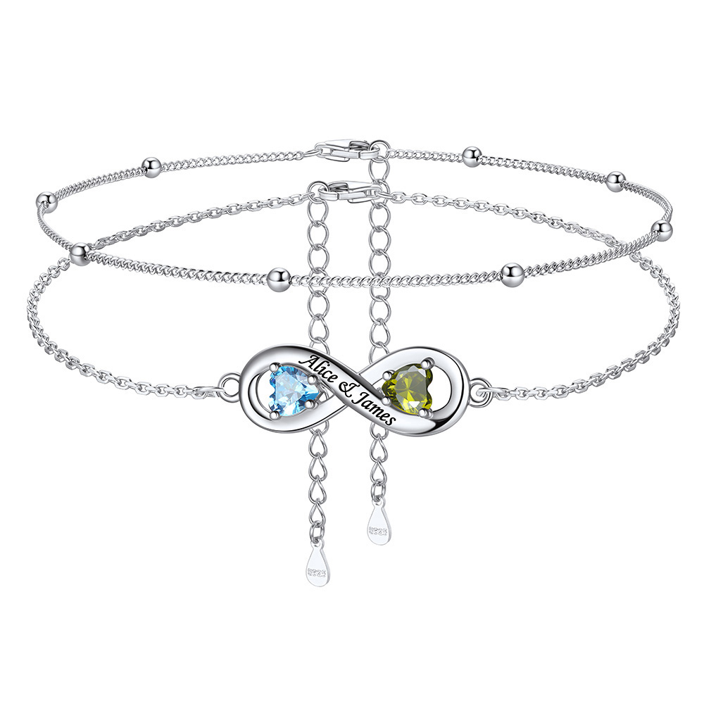 Bracelet de cheville infini personnalisé avec pierre de naissance