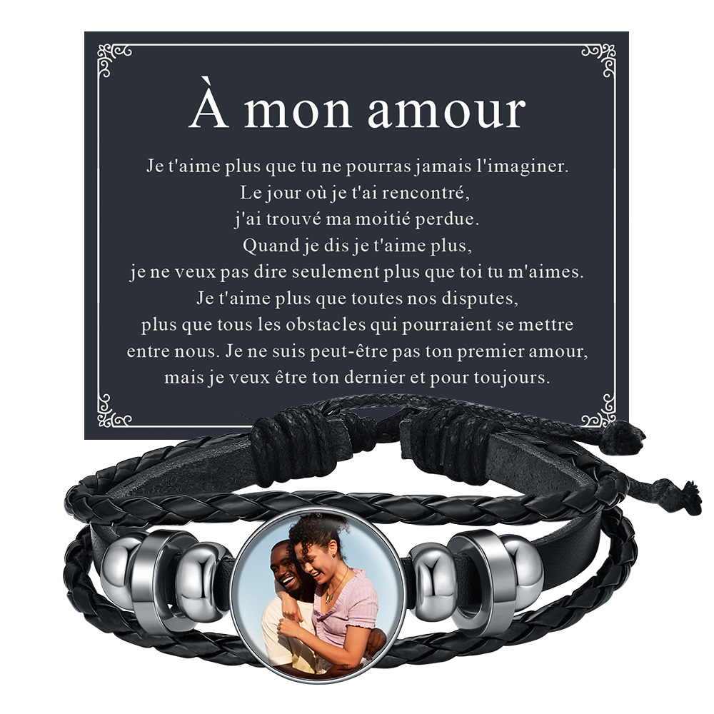 Bracelet en Cuir Personnalisé avec Photo avec carte