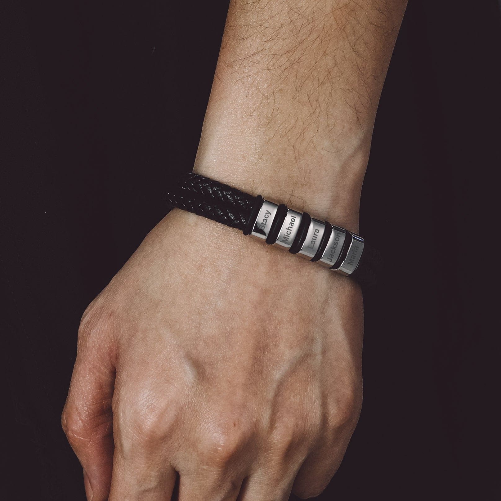 Bracelet en Cuir Tressé avec Prénom pour Homme