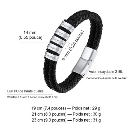 Bracelet en Cuir Tressé Personnalisé avec Prénom taille