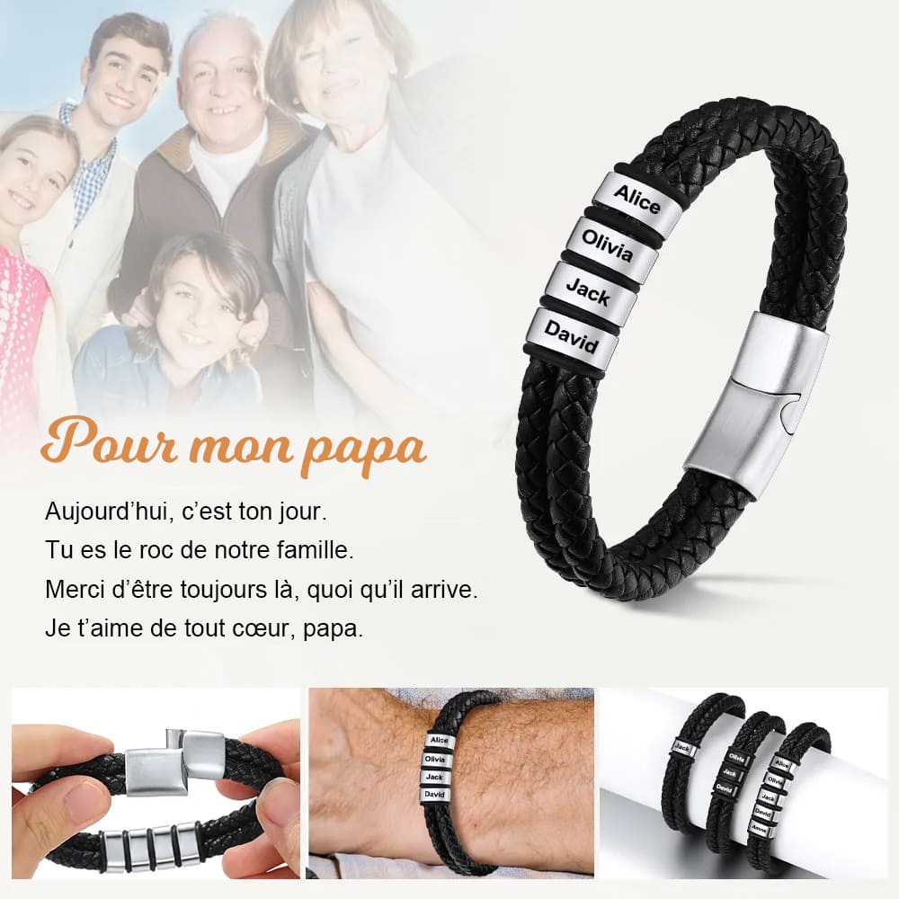 Bracelet en Cuir Tressé Personnalisé avec Prénom pour papa