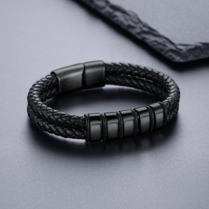 Bracelet en Cuir Tressé Personnalisé avec Prénom noir