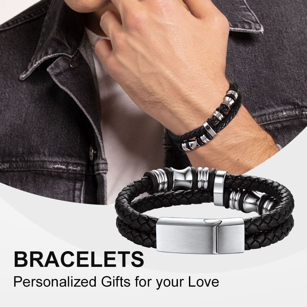 Bracelet en Cuir avec Fermoir en Acier Inoxydable cadeau pour Homme