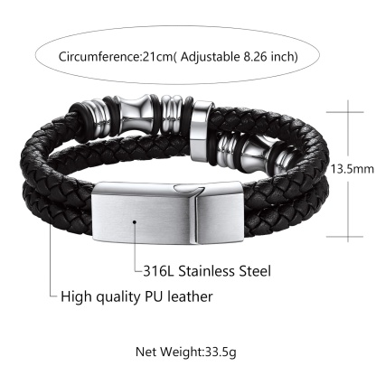 Bracelet en Cuir avec Fermoir en Acier Inoxydable taille
