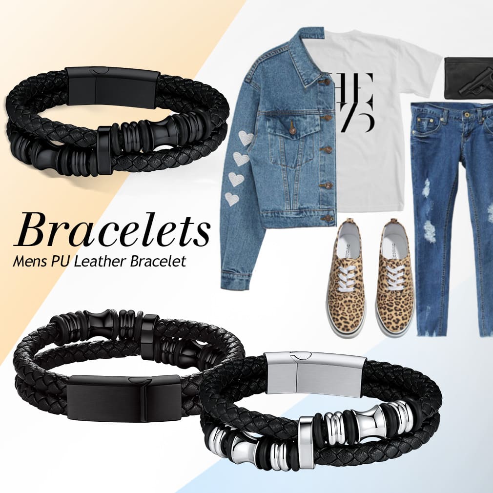 Bracelet en Cuir avec Fermoir en Acier Inoxydable Tenue