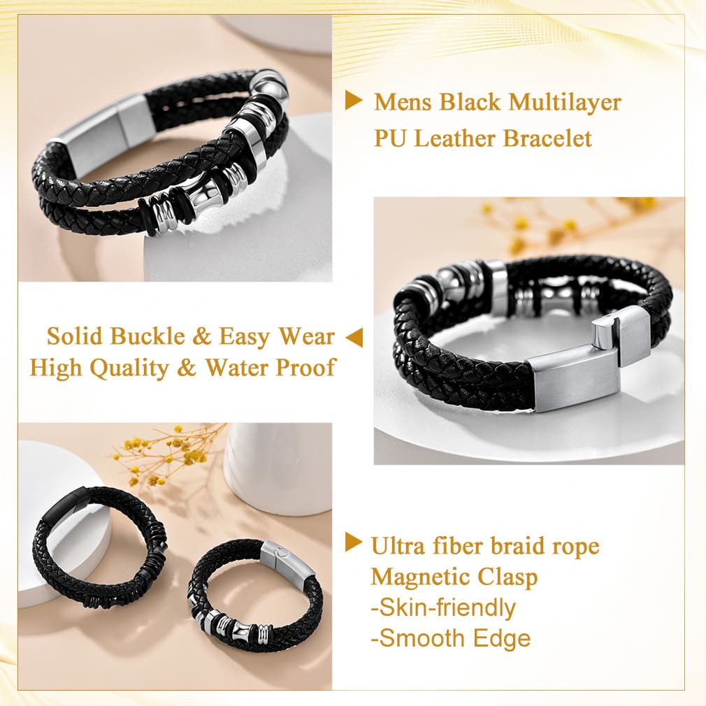 Bracelet en Cuir avec Fermoir en Acier Inoxydable pour Homme détail