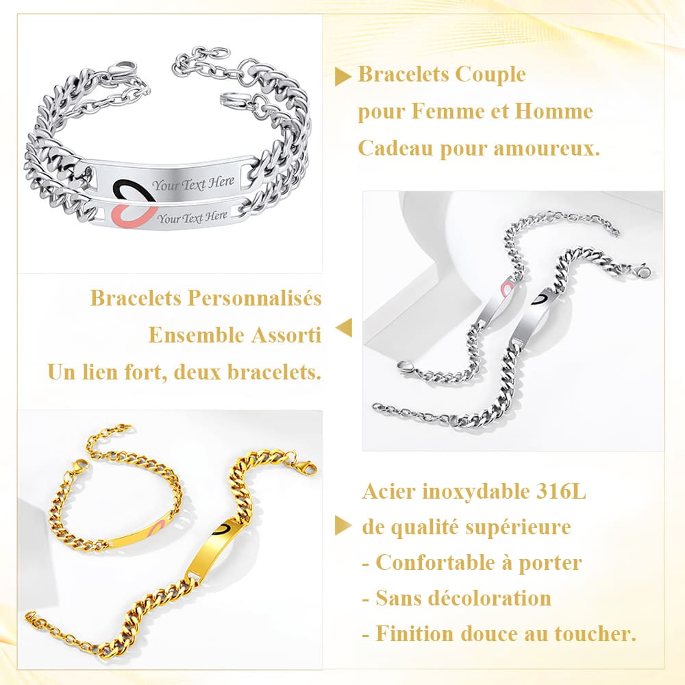 Bracelets Assortis Personnalisés avec Gravure de Prénom pour Couples détail