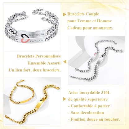 Bracelets Assortis Personnalisés avec Gravure de Prénom pour Couples détail