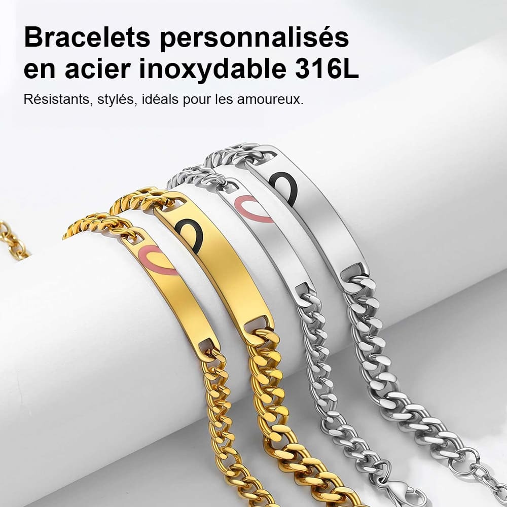 Bracelets Assortis Personnalisés avec Gravure de Prénom en acier inoxydable
