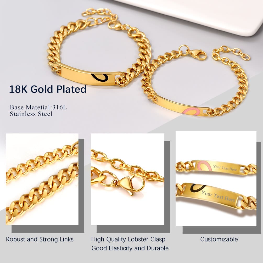 Bracelets Assortis Personnalisés avec Gravure de Prénom or