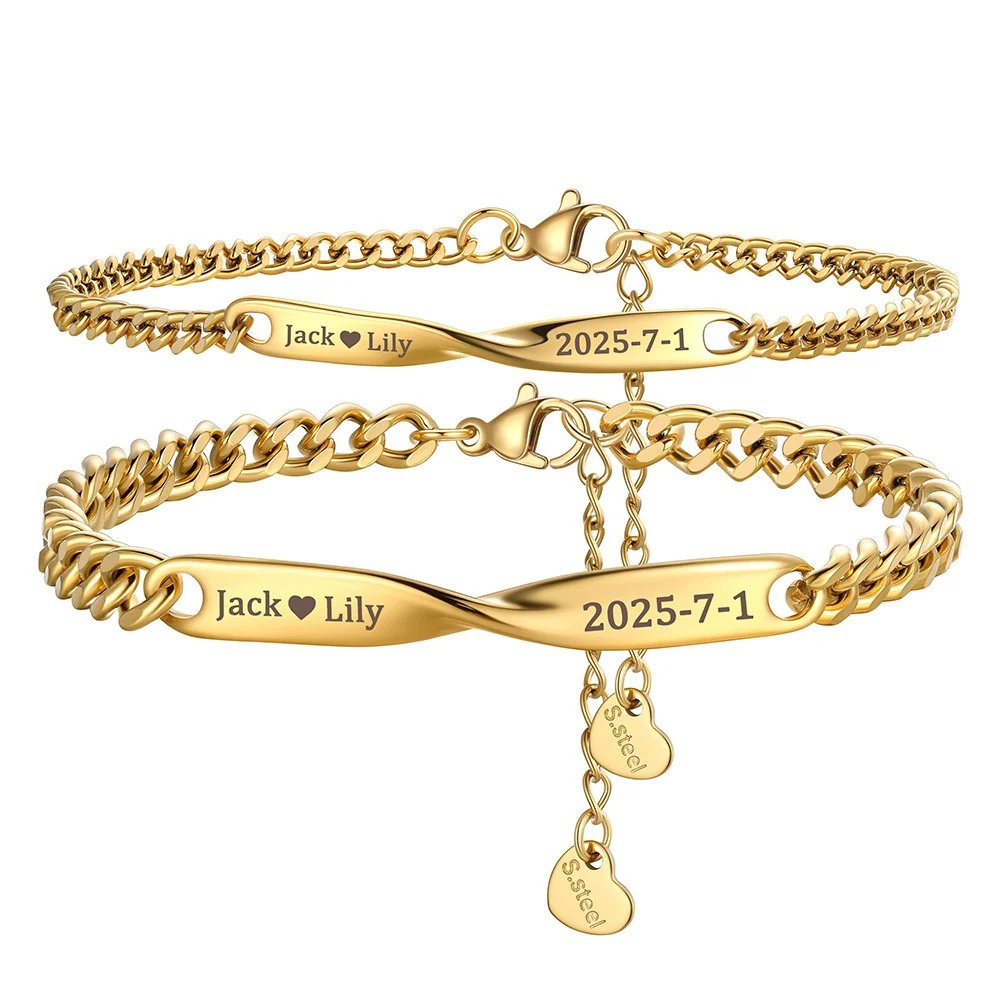 Bracelets Couple Personnalisés Mobius - Cadeau Saint-Valentin pour Couple