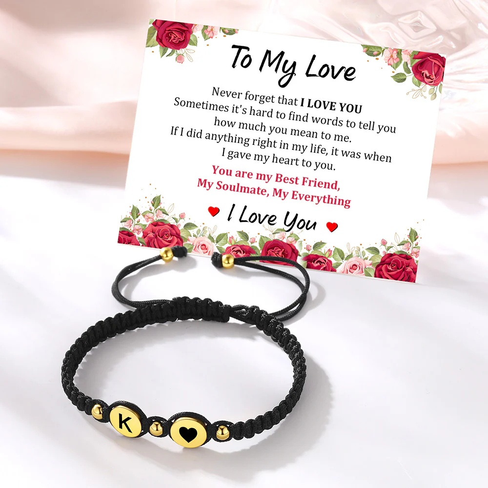 Bracelets Couple Tressés avec Perles Initiales Cadeau pour Elle