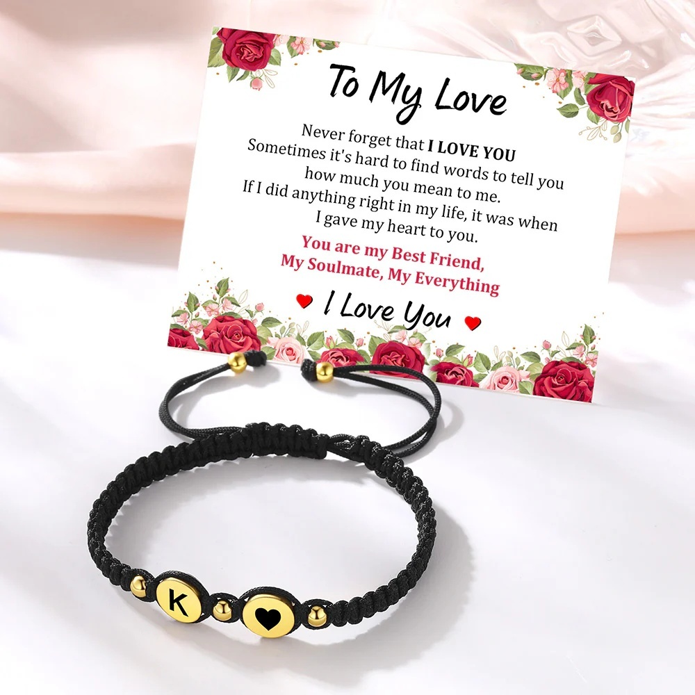 Bracelets Couple Tressés avec Perles Initiales Cadeau pour Elle