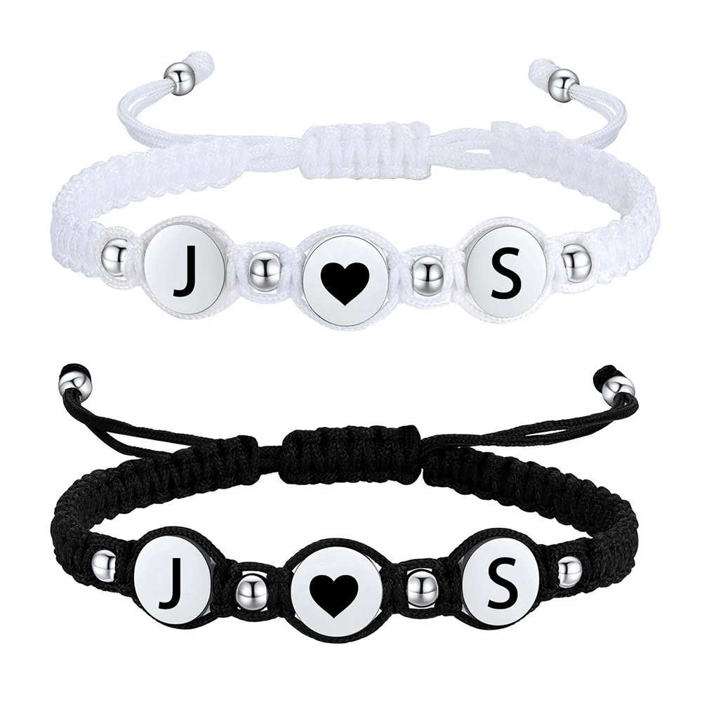 Bracelets Couple Tressés avec Initiale Cadeau Saint-Valentin