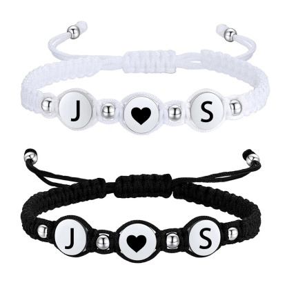 Bracelets Couple Tressés avec Initiale Cadeau Saint-Valentin