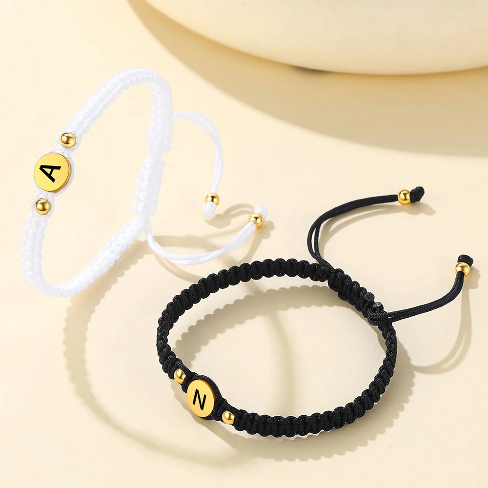 Bracelets Couple avec Perles Initiales Cadeau Saint-Valentin