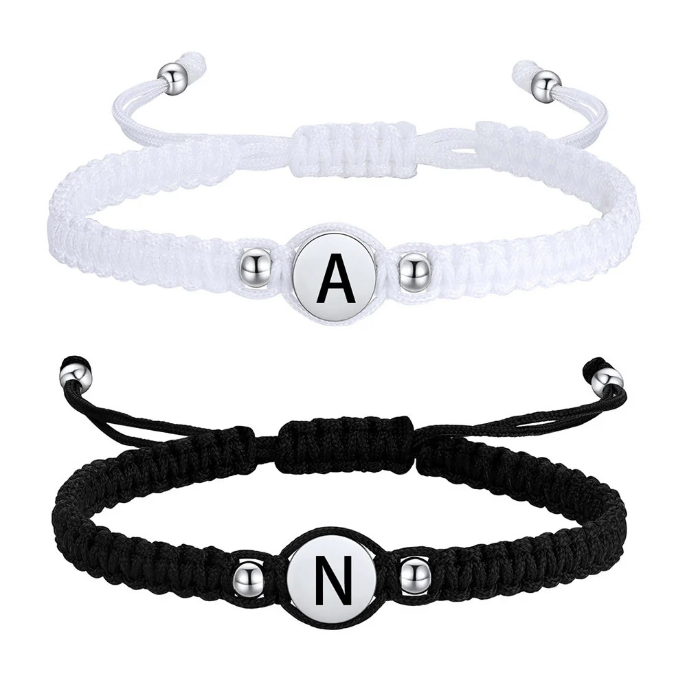 Bracelets Couple Tressés avec Perles Initiales  Cadeau Saint Valentin