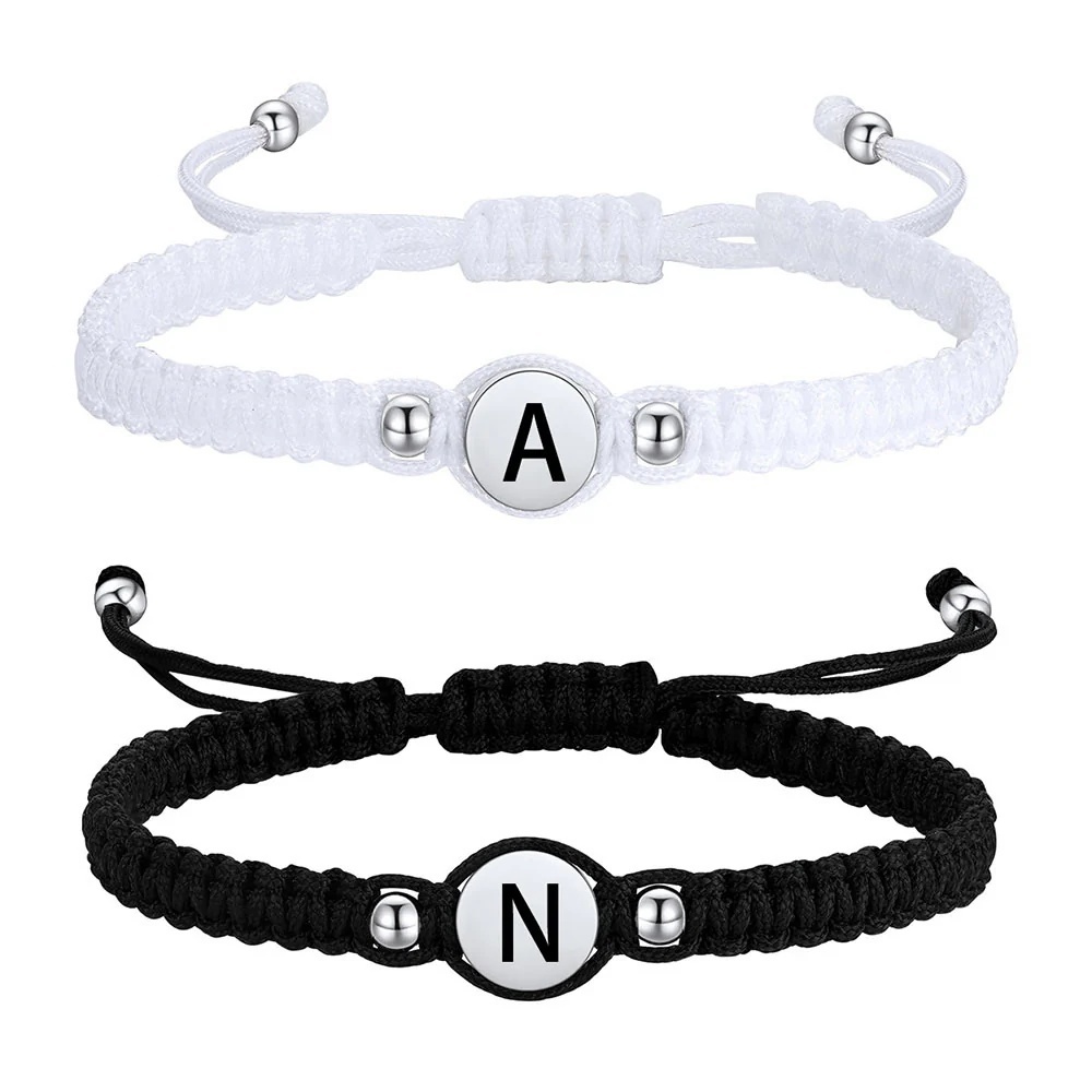 Bracelets Couple Tressés avec Perles Initiales  Cadeau Saint Valentin