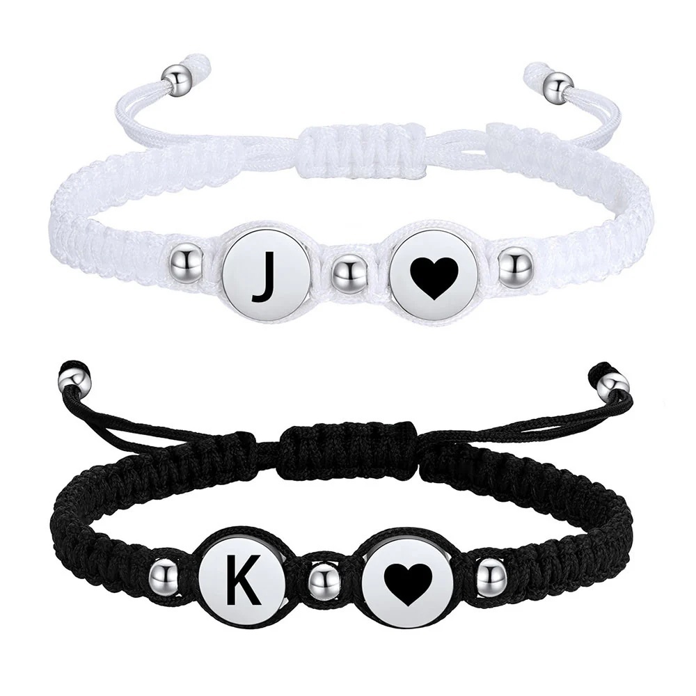 Cadeau Saint-Valentin Bracelets Couple Tressés avec Perles Initiales
