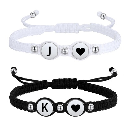 Cadeau Saint-Valentin Bracelets Couple Tressés avec Perles Initiales