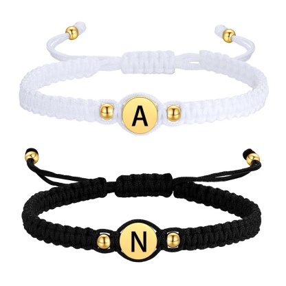 Bracelets Couple Tressés avec Perles Initiales Cadeau Saint-Valentin