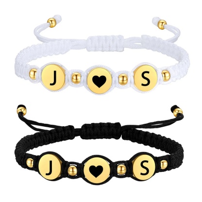 Bracelets Couple Or Tressés avec Initiales Cadeau Saint-Valentin