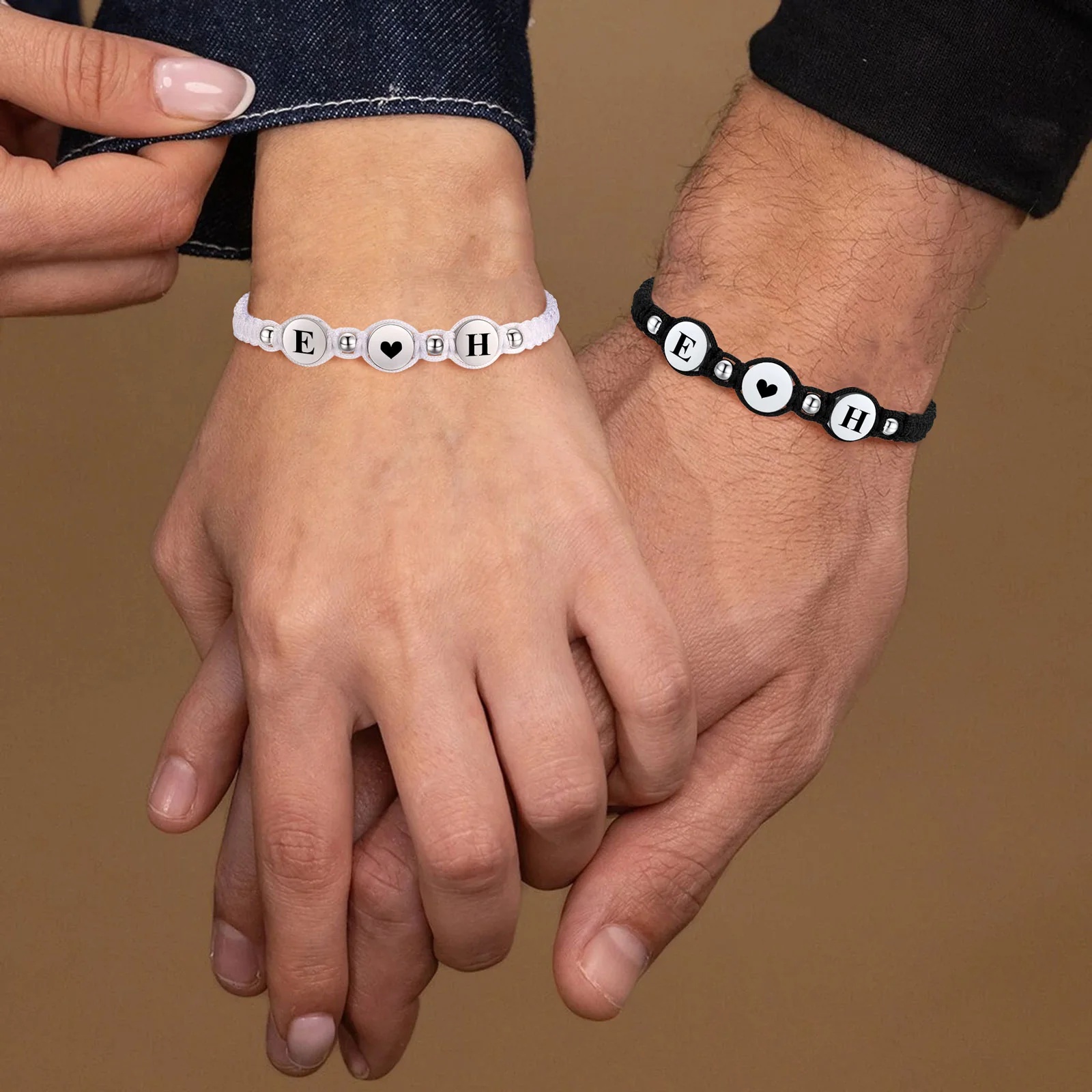 Bracelets Tressés avec Perles Initiales pour Couple