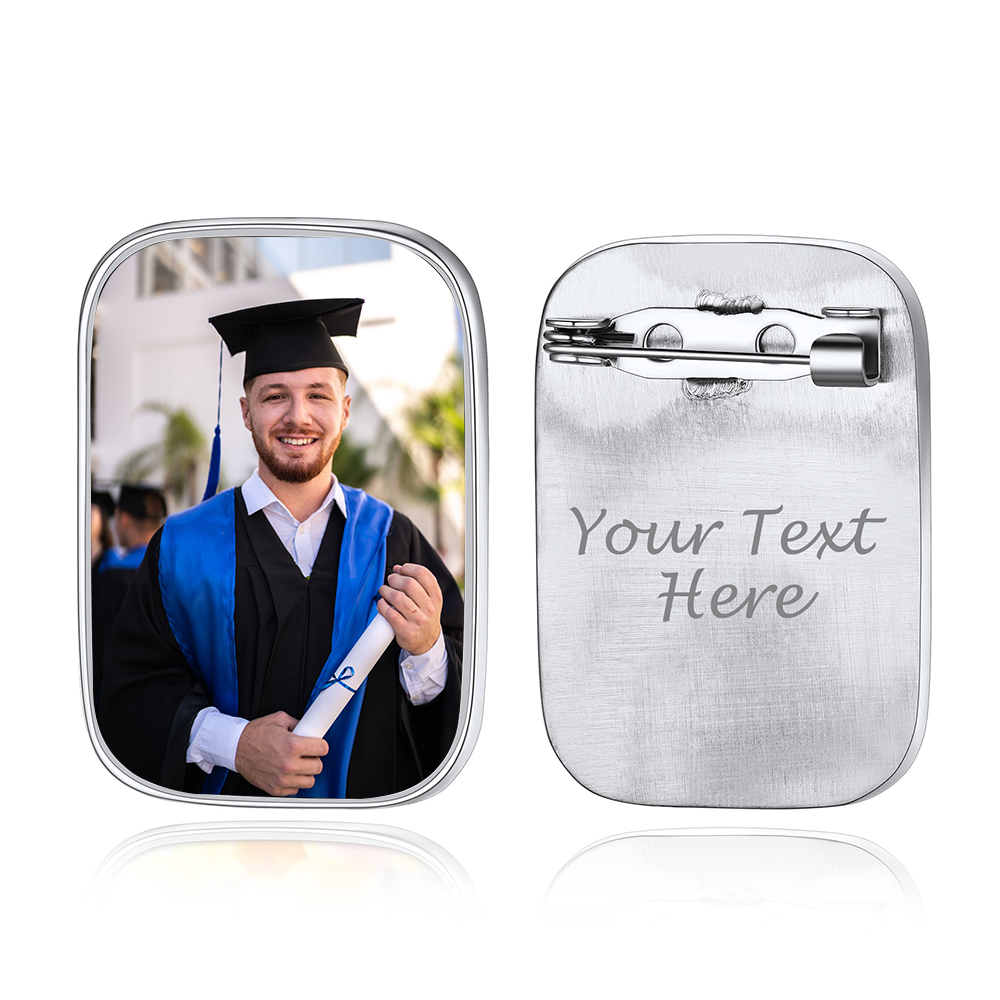 Broche Rectangle Personnalisée avec Photo pour Bouquet de Mariage