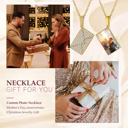 Collier Photo Enveloppe Personnalisé avec Zircon Cadeau pour Femme