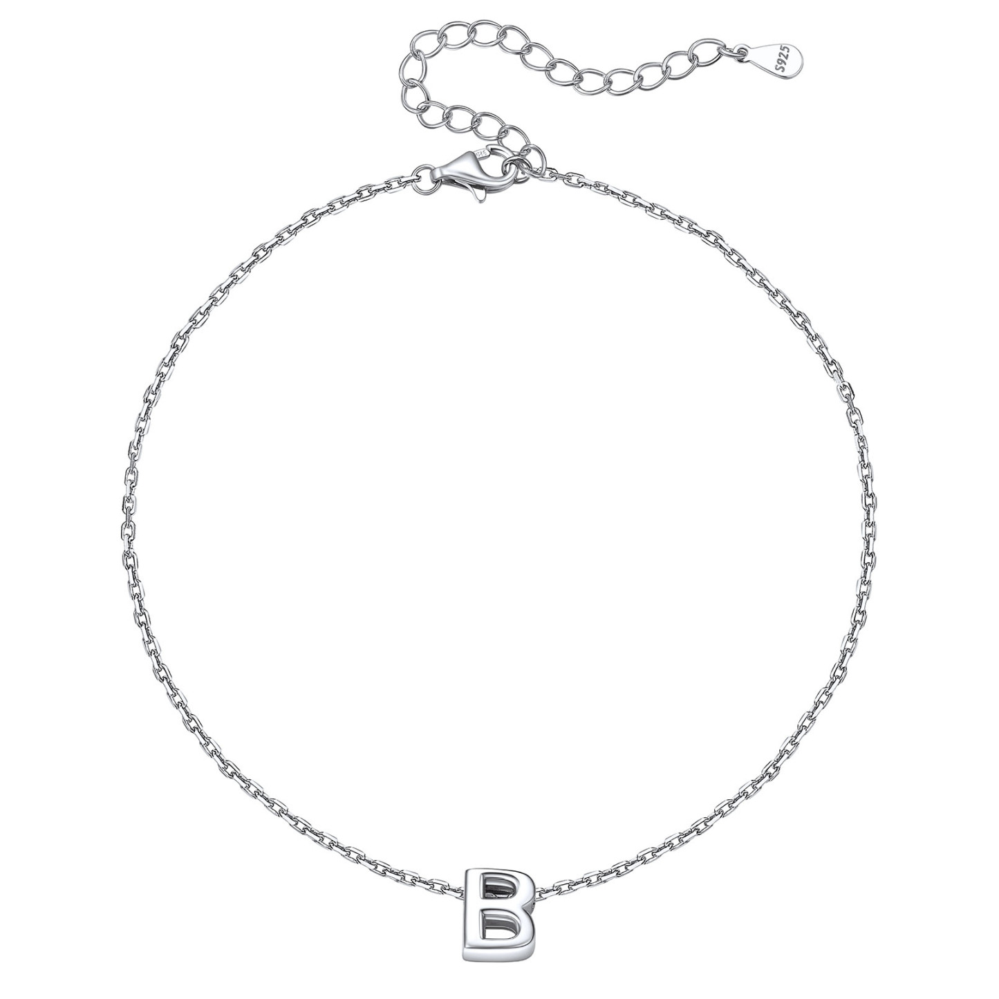 Bracelet de Cheville Femme avec Initiale en Argent Sterling 925