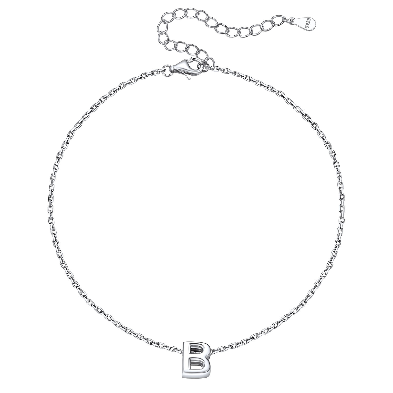 Bracelet de Cheville Femme avec Initiale en Argent Sterling 925