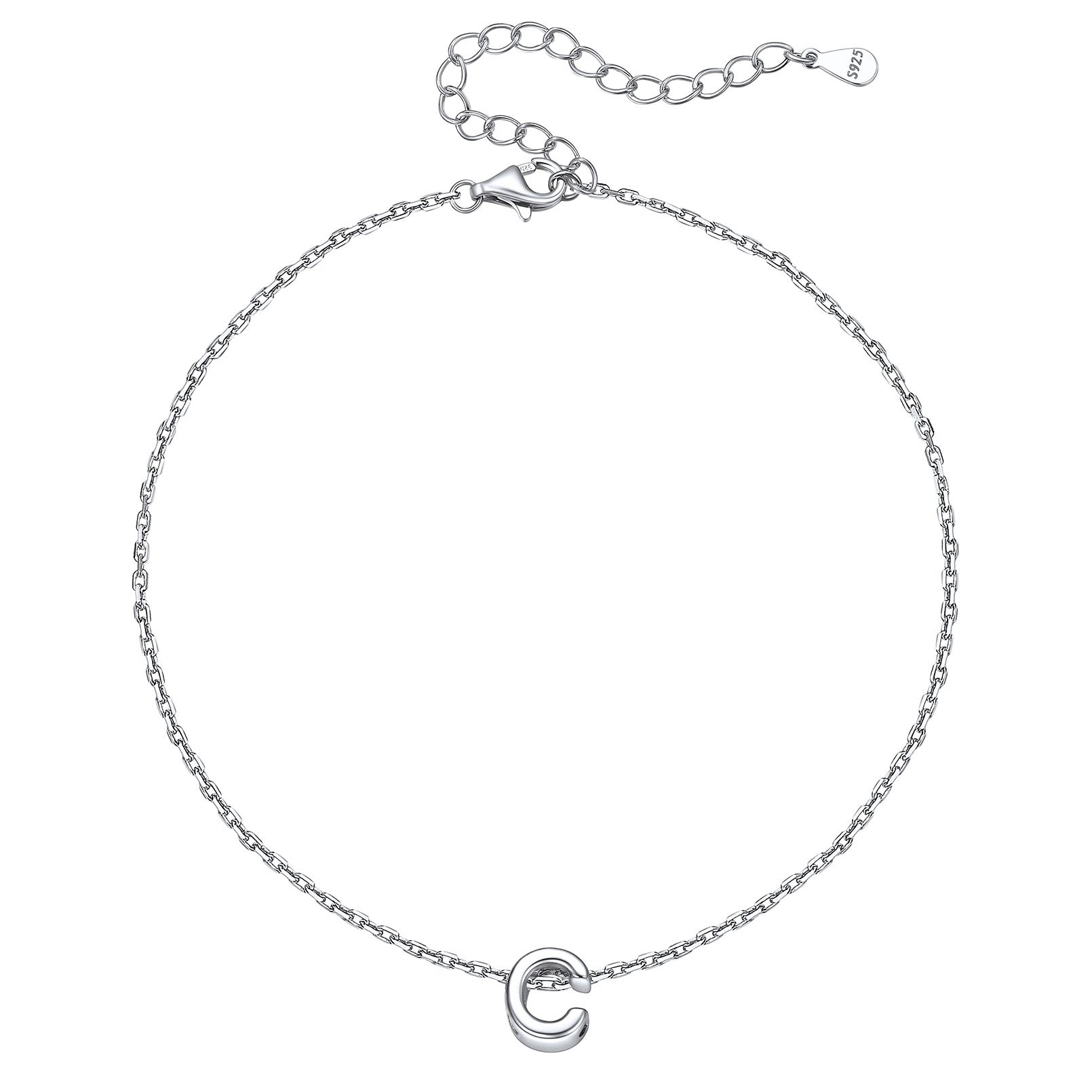 Bracelet de Cheville Femme avec Initiale en Argent Sterling 925