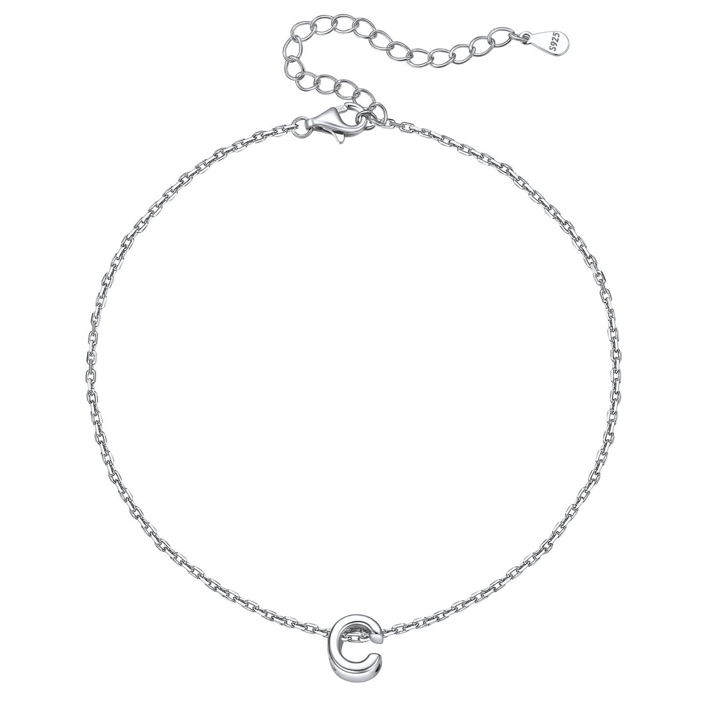 Bracelet de Cheville Femme avec Initiale en Argent Sterling 925
