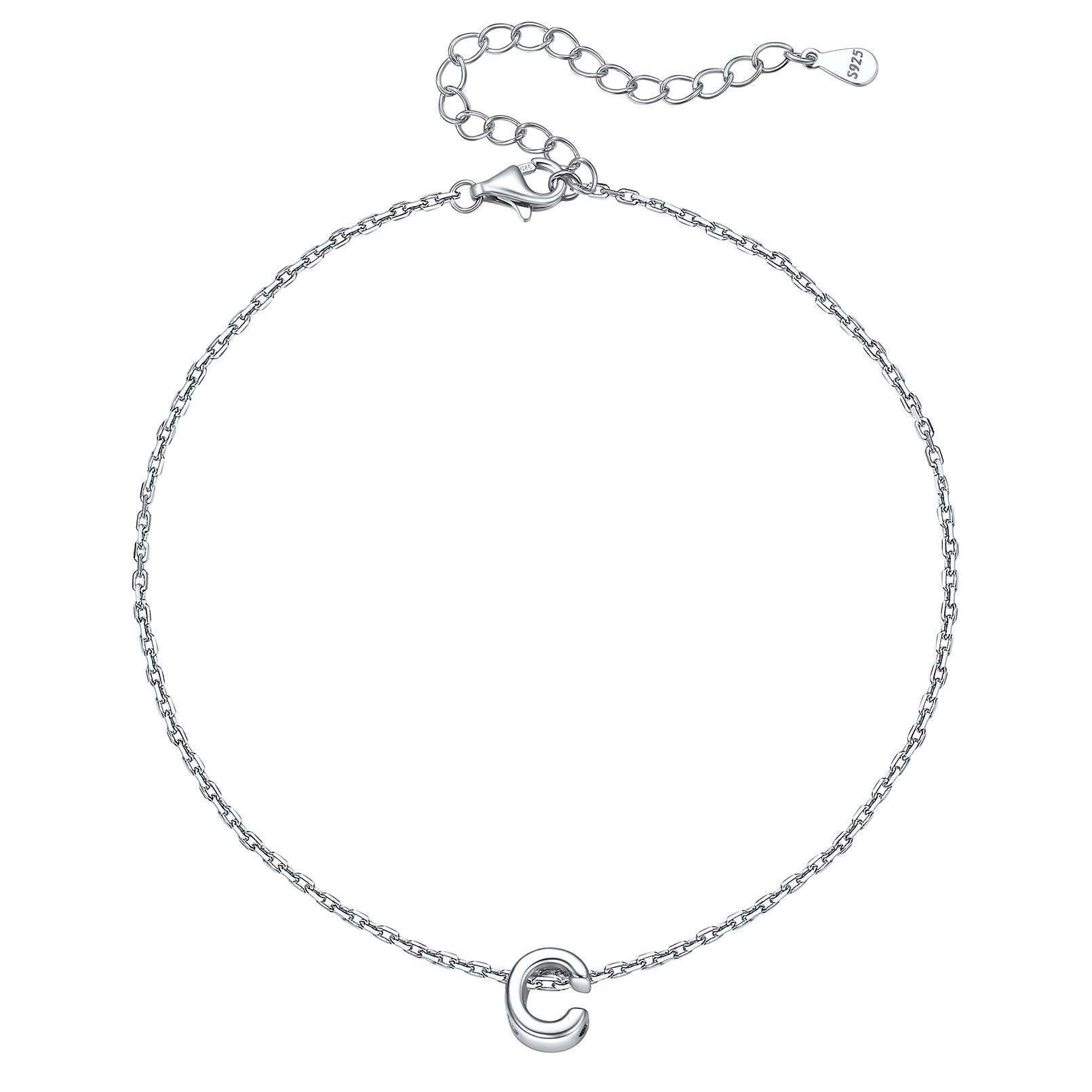 Bracelet de Cheville Femme avec Initiale en Argent Sterling 925