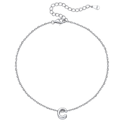 Bracelet de Cheville Femme avec Initiale en Argent Sterling 925