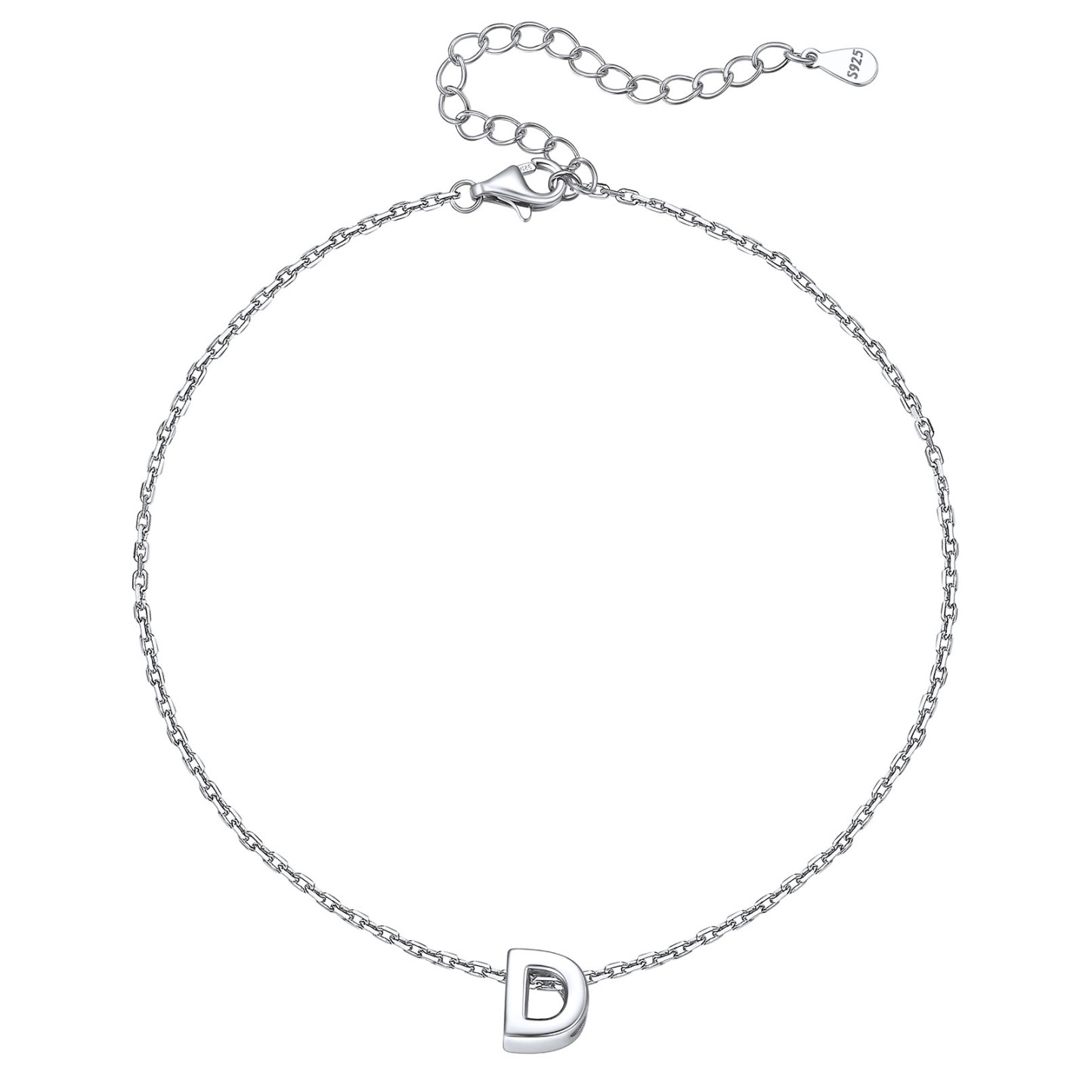 Bracelet de Cheville Femme avec Initiale en Argent Sterling 925