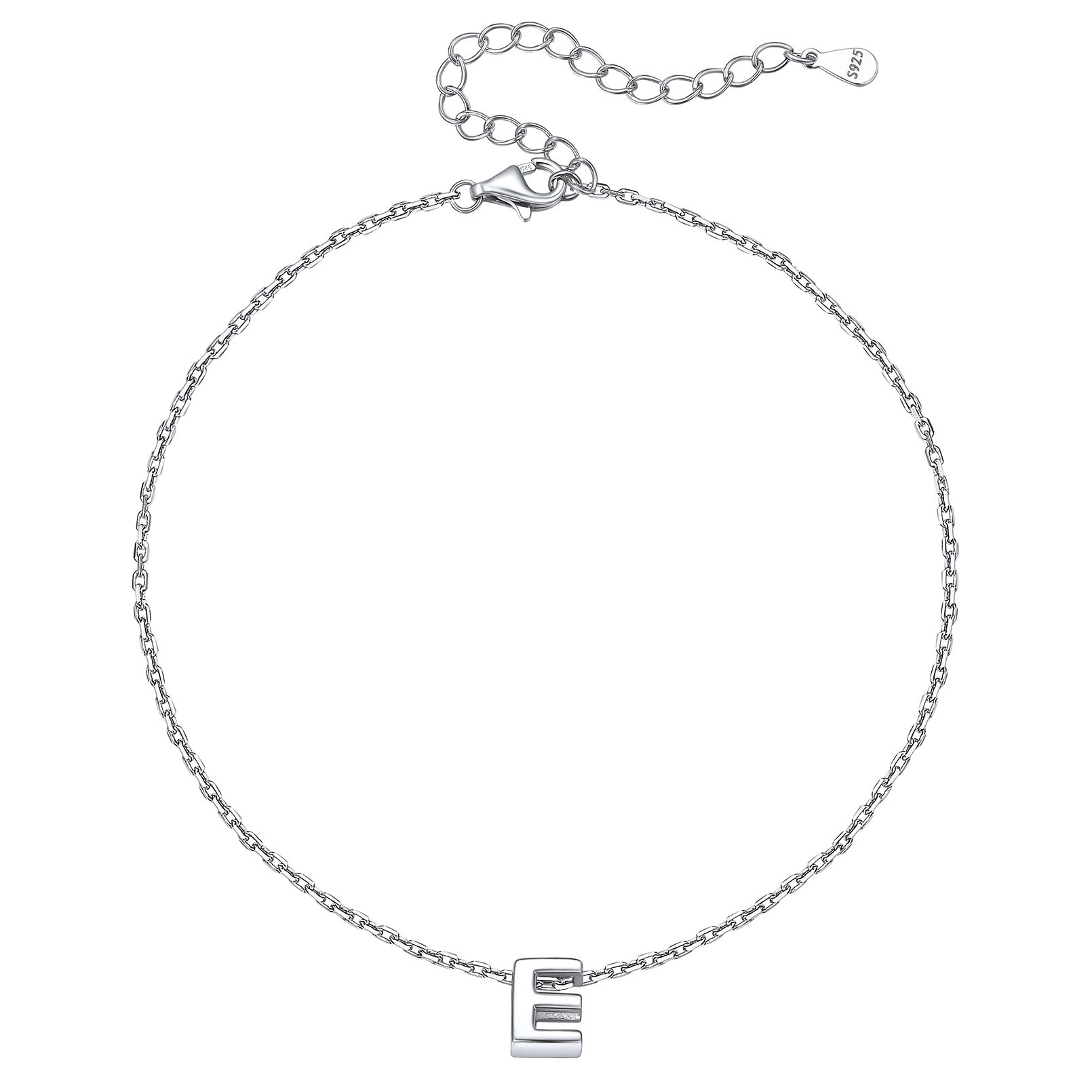 Bracelet de Cheville Femme avec Initiale en Argent Sterling 925