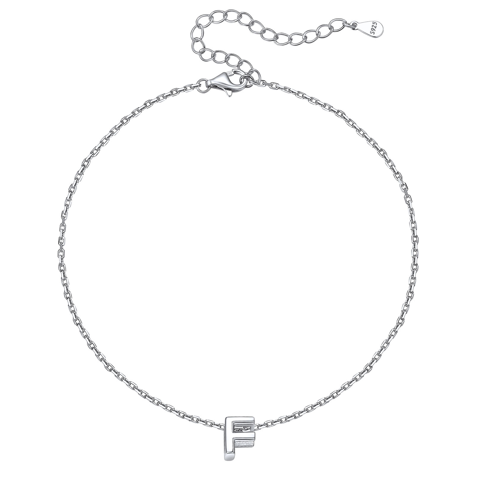 Bracelet de Cheville Femme avec Initiale en Argent Sterling 925