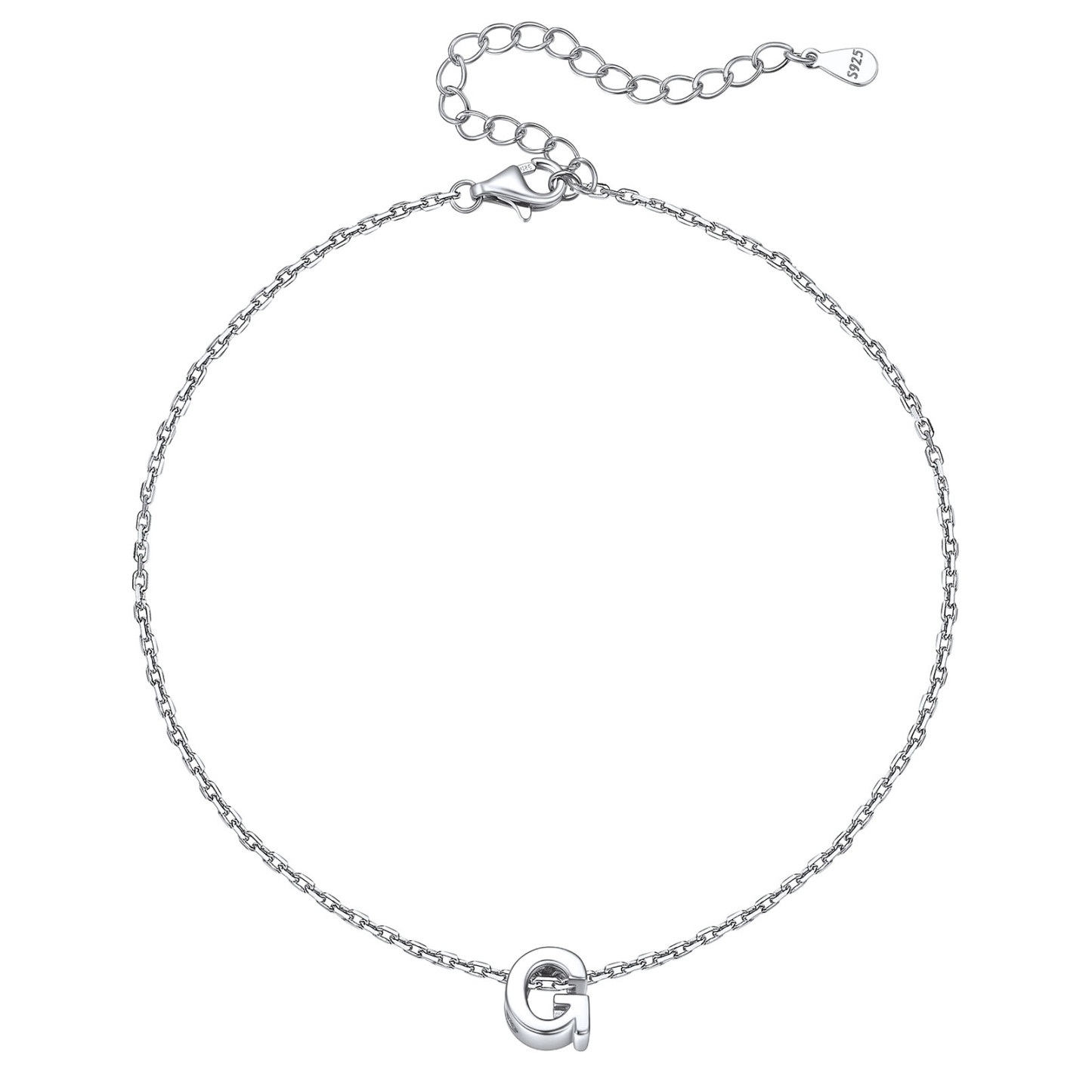Bracelet de Cheville Femme avec Initiale en Argent Sterling 925