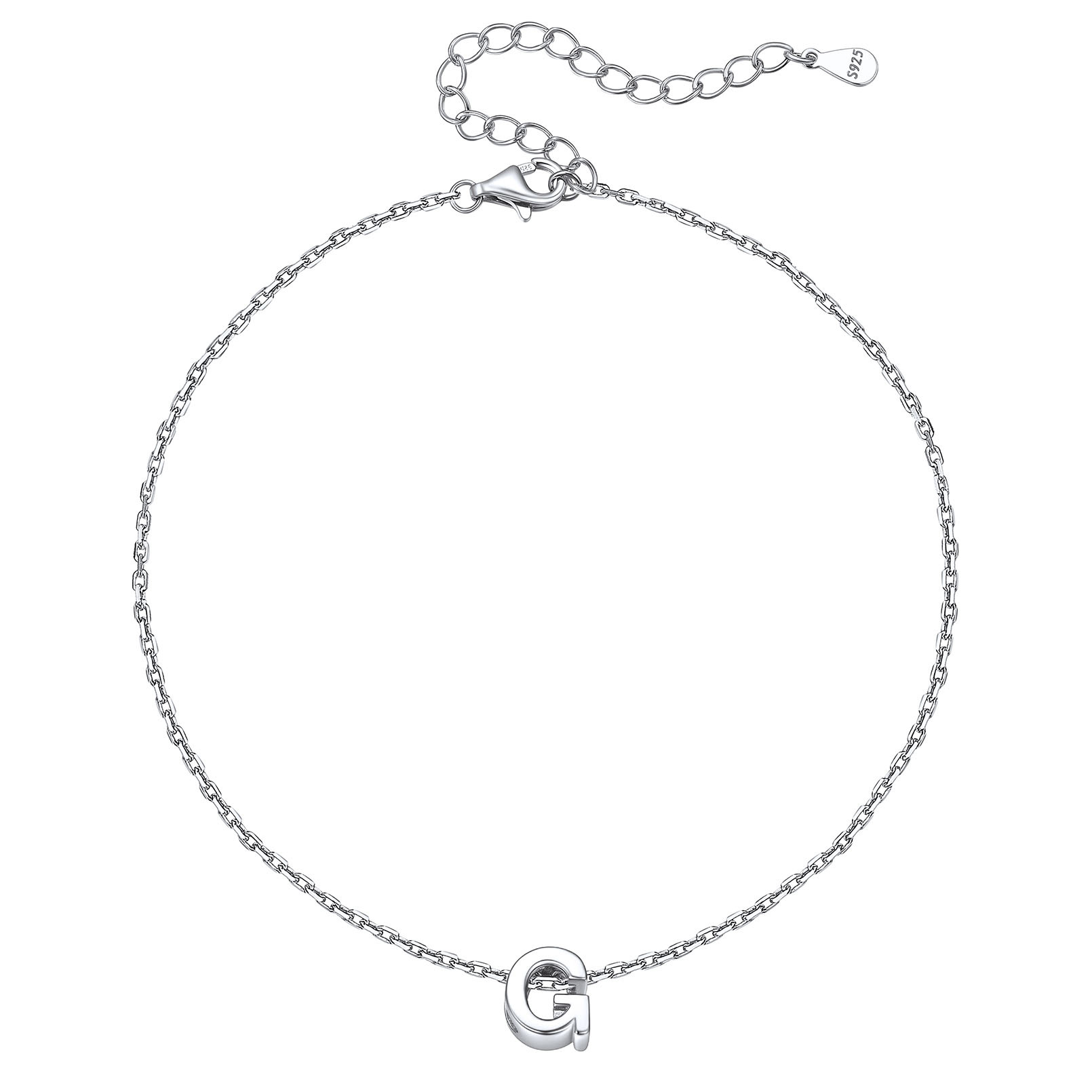 Bracelet de Cheville Femme avec Initiale en Argent Sterling 925