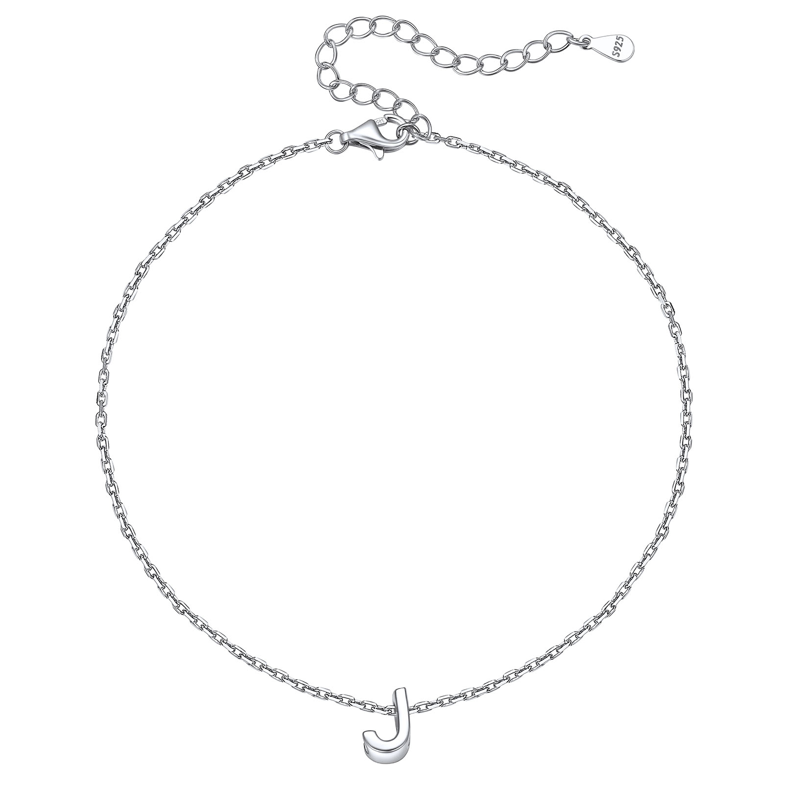 Bracelet de Cheville Femme avec Initiale en Argent Sterling 925