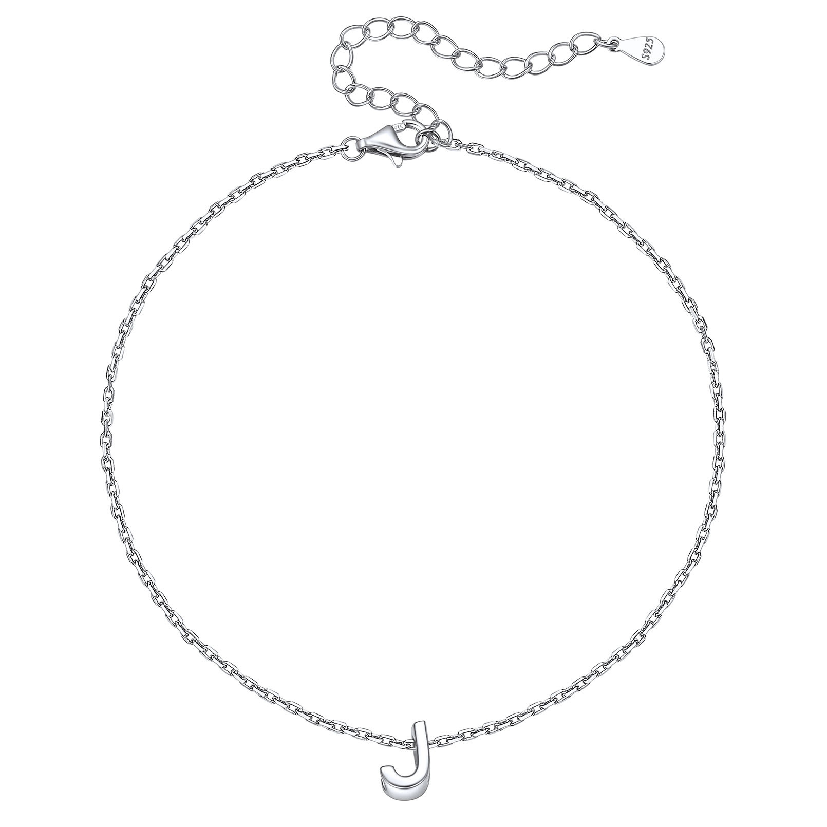 Bracelet de Cheville Femme avec Initiale en Argent Sterling 925