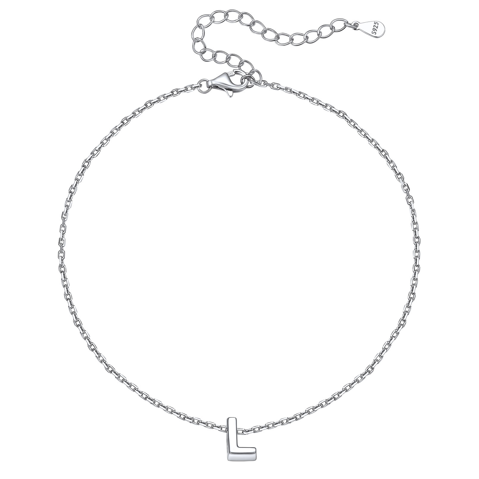Bracelet de Cheville Femme avec Initiale en Argent Sterling 925