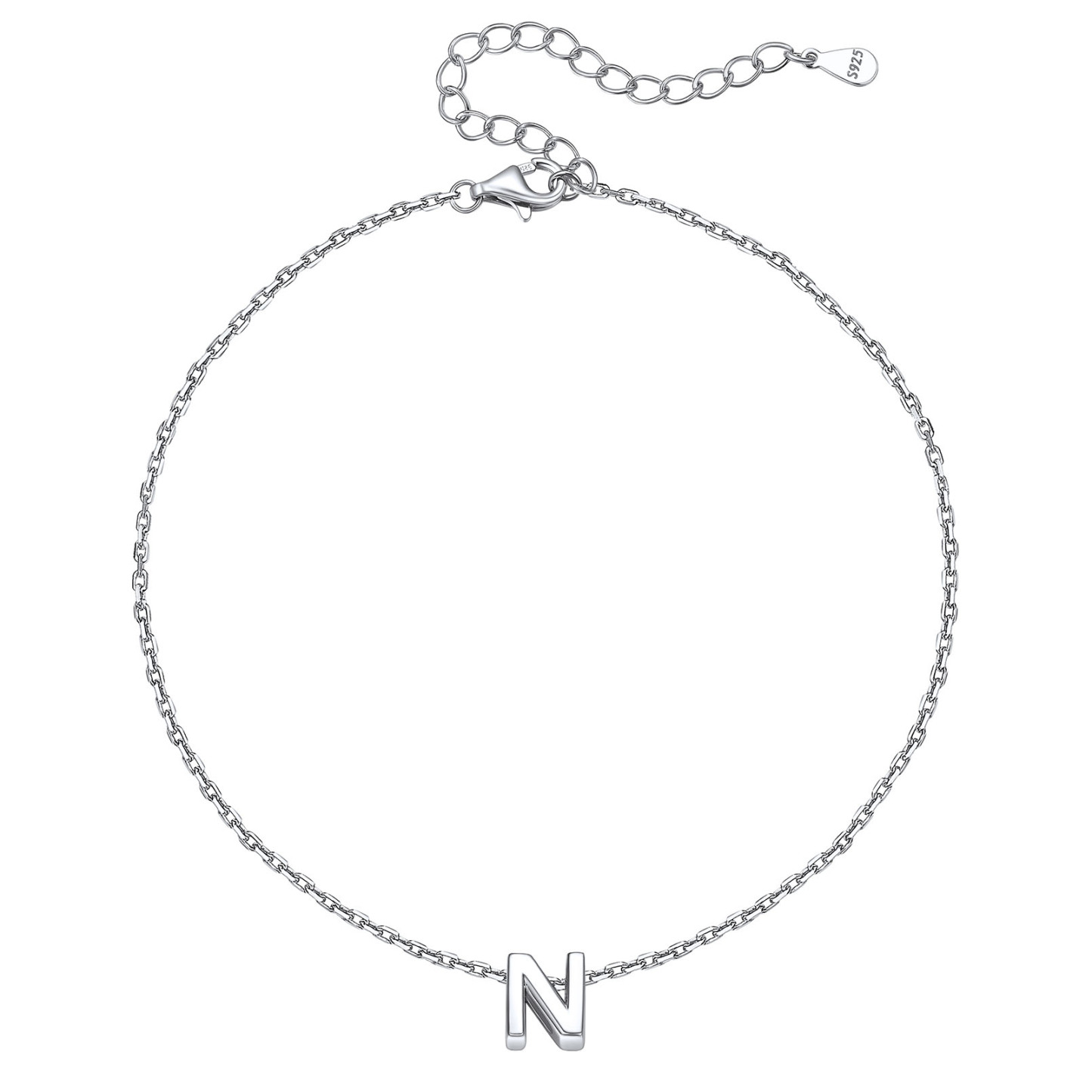 Bracelet de Cheville Femme avec Initiale en Argent Sterling 925