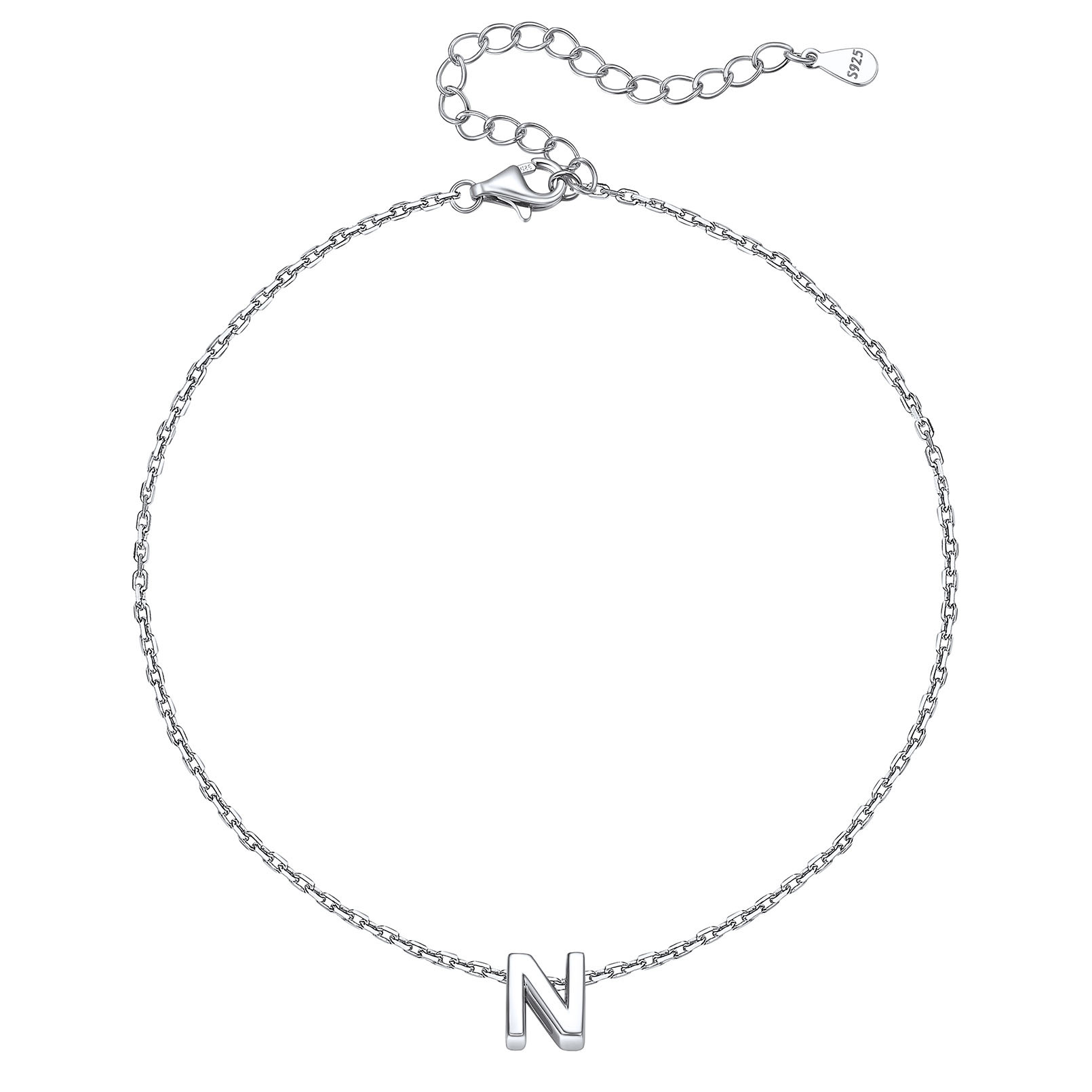 Bracelet de Cheville Femme avec Initiale en Argent Sterling 925