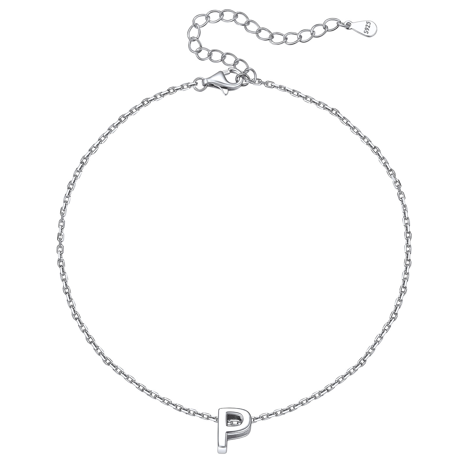 Bracelet de Cheville Femme avec Initiale en Argent Sterling 925