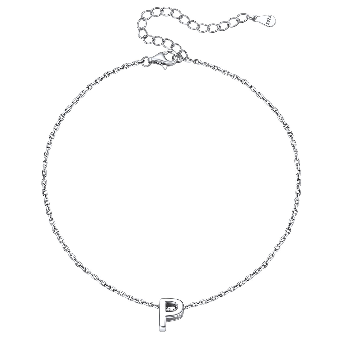 Bracelet de Cheville Femme avec Initiale en Argent Sterling 925