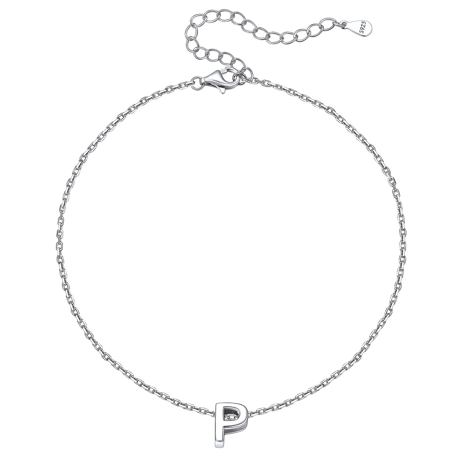 Bracelet de Cheville Femme avec Initiale en Argent Sterling 925