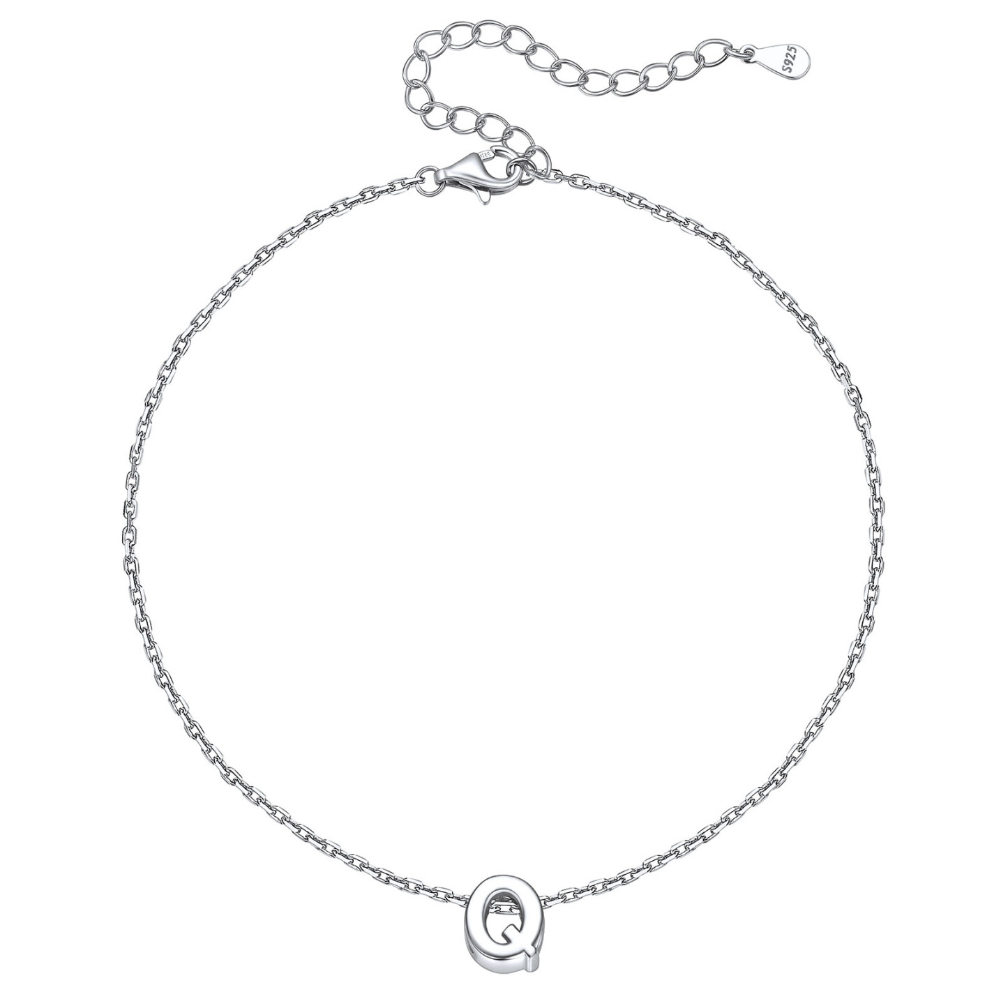 Bracelet de Cheville Femme avec Initiale en Argent Sterling 925
